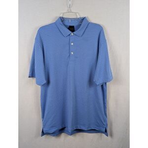 Dunning Golf Helsby Pinstripe Performance Polo Shirt Light Blue Men's Size Large